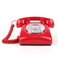 Téléphone fixe rétro américain rouge à cadran rotatif en plastique ABS, cadran transparent classique, filaire, multicolore