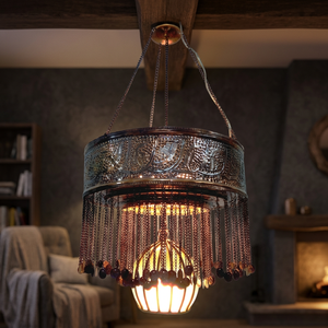 Zahereen BR364 Traditional Moroccan Wrought Iron Brass Energy Saving Chandelier 220V AC Dimmable Hand Blown Antique Copper <b>Light</b> - Product Image 3