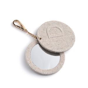OEM Private Label <b>Round</b> Makeup Mini Hand <b>Mirror</b> Fabric <b>Small</b> Double Side <b>Mirror</b> With Keychain - Product Image 1