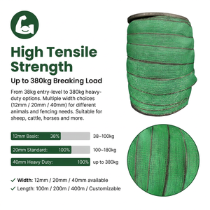 Cinta <span class=keywords><strong>para</strong></span> Cercas Eléctricas de Alta Resistencia con Alambre de Acero Inoxidable de 12 mm de Ancho, Estabilizada contra Rayos UV, <span class=keywords><strong>para</strong></span> Cercas de Caballos, Ganado y Pastos - Product Image 2