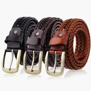 Ceinture tressée en cuir véritable pour homme et femme, nouveau style, à la mode, de luxe, pour Jeans, livraison gratuite