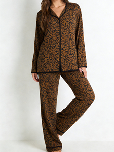 Ensemble de <span class=keywords><strong>pyjama</strong></span> pour femmes à imprimé léopard à manches longues, taille élastique, vêtements de maison pour la saison printemps-été-automne - Product Image 2