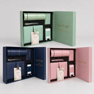 Caja de Regalo de Lujo Personalizada con Logotipo para Apreciación a Empleados, con Vaso Térmico, Cuaderno, Bolígrafo, Tarjetero, Regalos de Agradecimiento, Azul Marino y Rosa - Product Image 1