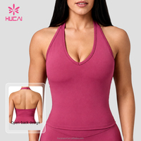 OEM HUCAI Débardeur de sport et soutien-gorge de sport à dos ouvert, bretelles réglables, encolure en V, avec soutien-gorge intégré, pour la gym, le fitness et le yoga, avec logo personnalisé