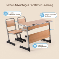 Ensemble chaise et bureau d'étudiant réglables en hauteur, avec structure en acier renforcé, pour écoles et instituts de formation