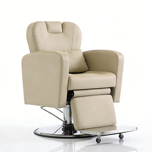 Poltrona da Barbiere Elettrica Moderna Beige con Pompa Idraulica Regolabile in Altezza per Salone di Bellezza - Product Image 1