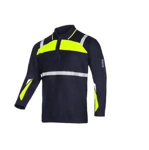 Camiseta de manga longa resistente a chamas para soldagem, roupas de trabalho de segurança, camisa polo Hi Vis FR com fita reflexiva
