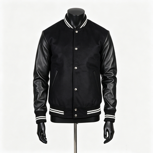 Veste universitaire classique personnalisée pour homme, veste bomber de baseball streetwear unie avec manches en similicuir et poignets rayés - Product Image 6
