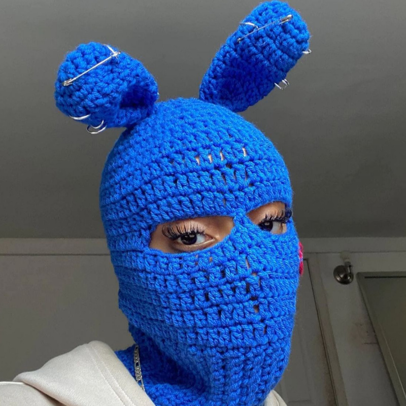 Custom Handmade Crochet Rabbit Bunny Ear Knitted Balaclava