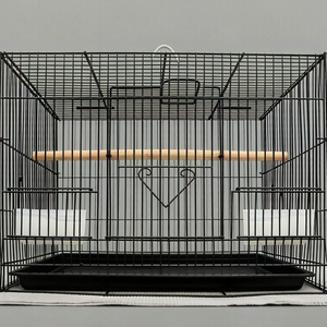 <b>White</b> Metal Bird Cage Rectangle Shape Steel Wire <b>Frame</b> Hangable with Plastic Tray for Small Birds Indoor Use - Product Image 4