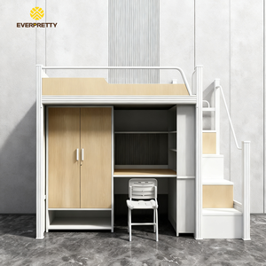 Lit superposé simple moderne en métal avec table et barrière de sécurité pour dortoir scolaire, appartement, auberge – Idéal pour chambre d'enfant, adolescent ou adulte - Product Image 1