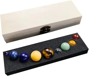 Sonnensystem 9 Planeten Nature del stein Kristall kugel Set Galaxy Universe Heil kristalle mit Holzkiste Kreatives Geschenk nach Hause