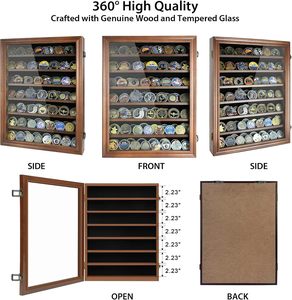 Vitrine à 7 rangées <span class=keywords><strong>en</strong></span> bois <span class=keywords><strong>massif</strong></span> de <span class=keywords><strong>noyer</strong></span> Présentoir mural avec étagères amovibles <span class=keywords><strong>en</strong></span> verre trempé d'une capacité de 100 pièces - Product Image 4