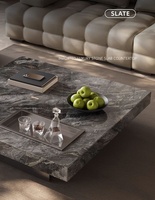 Table basse minimaliste de style italien, luxe léger, sensation haut de gamme, salon, plaque de roche carrée, petite table à thé en marbre