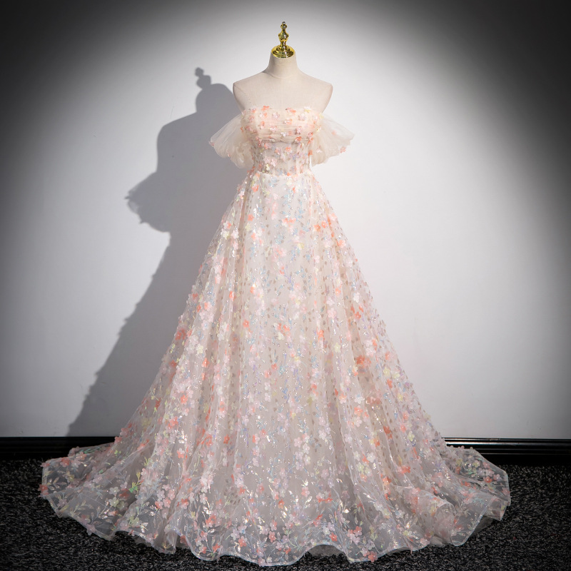 Elegant Floral Prom Dress 2024 Off Shoulder a Line Formal Occasion Dresses  Sequined Lace Backless Women Vestidos De Graduation| Alibaba.com