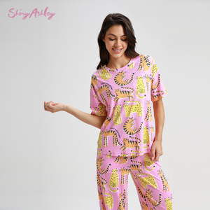 <span class=keywords><strong>Pigiama</strong></span> da donna con motivo <span class=keywords><strong>leopardato</strong></span> personalizzato a manica corta con motivo <span class=keywords><strong>leopardato</strong></span> da donna - Product Image 6