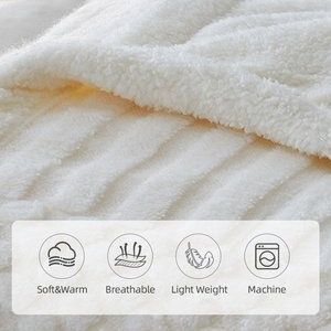 Ivory Check Sherpa Throw <b>Blanket</b> 200x230cm 3D Grid Texture Soft <b>Plush</b> Sofa Bed Throw, 3 Sizes Available Poland Stock - Product Image 5