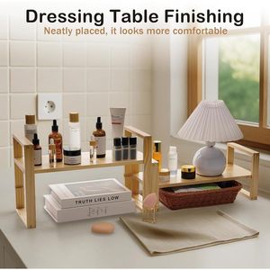 Wooden Adjustable <b>Desktop</b> Cosmetic Organizer Solid Wood Single Layer <b>Shelf</b> For Makeup Storage - Product Image 2
