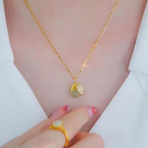 An Ye Hetian Jade Necklace Women Gold Chain Leaf Pendant Clavicle Chain Gift Fashion Jewelry Stainless Steel - Product Image 2