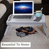 Jambes pliantes Table de plateau de lit Bureau portable en bambou avec poignées en bois pour le petit déjeuner dîner thé et TV pour le stockage d'outils de bijoux