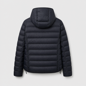 Manteau d'hiver unisexe pour femme, à capuche, couleur unie, fermeture éclair, style décontracté, noir, coupe ajustée, 90% duvet - Product Image 3
