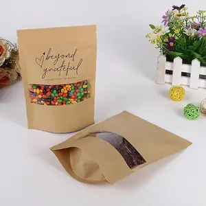 Custom Kraft Paper Bag With Window Tea Personalized Resealable Zip Lock Food Storage Bag Nuts Coffee Beans Food Grade
