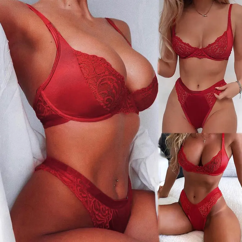 2021 Hot Sell Sexy Frauen Transparente Erotik 2 Stück Spitze Lenceria Set Sexy Dessous