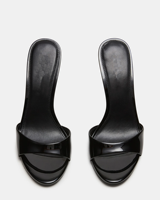 Mules à talons aiguilles en cuir verni noir pour femmes - Chaussures de soirée à bout ouvert à enfiler