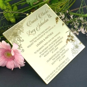 Invitations de mariage en acrylique découpées au laser | Cartes et panneaux d'annonce personnalisés | Papeterie de mariée gravée de qualité supérieure - Product Image 4