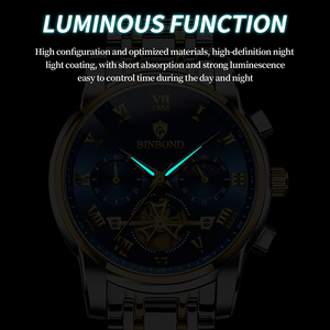 Reloj BINBOND Multifuncional con Esfera Tourbillon, Acero Inoxidable, para Hombre, Estilo Ejecutivo, Resistente al Agua 30M, Luminoso - Product Image 5