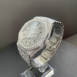 Reloj mecánico de acero inoxidable con moissanita completa de lujo para hombre/mujer, reloj de moda con tachuelas de diamantes brillantes, reloj deportivo antiguo - Product Image 4