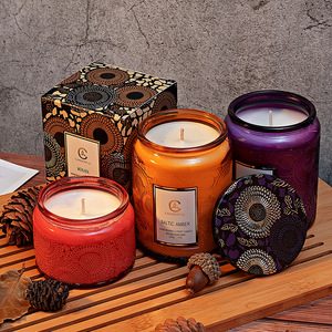 Creative Diy Embossed Glass Scented Candle Cup Custom Processing Personal Gift Smokeless Soy Wax Cylinder - Product Image 2