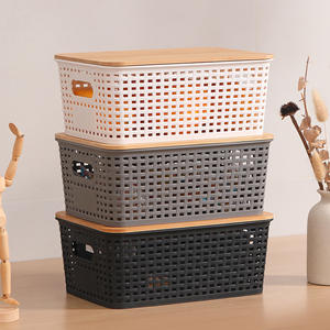 Panier de rangement en plastique ajouré en gros pour livres et bureaux - Paniers de rangement empilables - Product Image 2