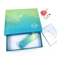 Boîtes d'emballage de style oriental de luxe, boîte cadeau cosmétique haut de gamme personnalisée, dégradé vert, avec gaufrage floral doré