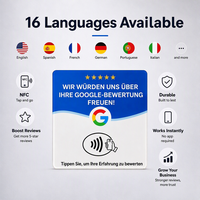 Carte NFC vierge avec 16 options de langues, carte Google Review NFC, réinscriptible 100 000 fois, carte de table en acrylique personnalisée pour les avis 5 étoiles
