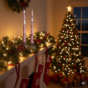 Hand-Painted Pink Floral Taper <b>Candles</b> WAXWARE Material Christmas Edition Elegant Garden-Inspired Decor <b>Set</b> (2) - Product Image 1