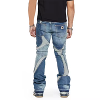 Jeans DiZNEW OEM ODM avec logo personnalisé Jeans pour hommes à bords bruts et patchwork empilés