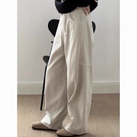 Celana Jeans Wanita Gaya Retro Musim Gugur Musim Dingin Terbaru, Pinggang Tinggi, Kaki Lebar, Model Sickle, Panjang Lantai, Bahan Denim Bernapas, Lurus dan Longgar