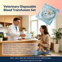 Ensemble de transfusion sanguine vétérinaire pour chevaux, pince à rouleau à usage unique