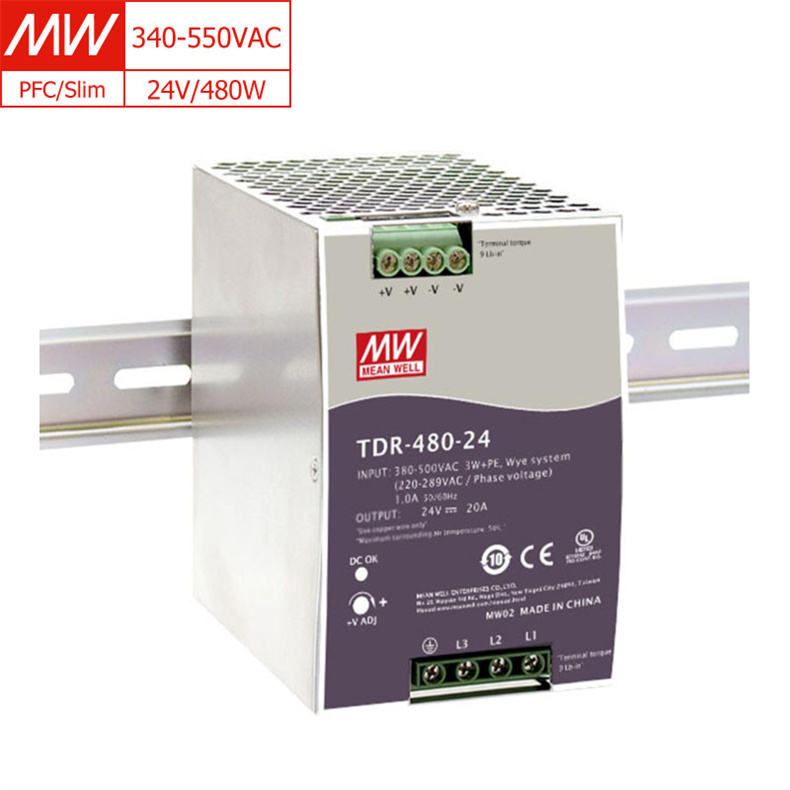 MEAN WELL TDR-480-24 93% Eff. PFC 24V 20A 480W Three-Phase DIN Rail ...