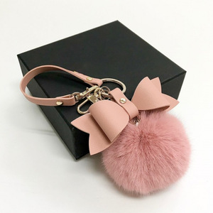 PU leather bow keychain pendant, source factory, exquisite and cute <b>girly</b> bag and <b>car</b> keychain. - Product Image 1