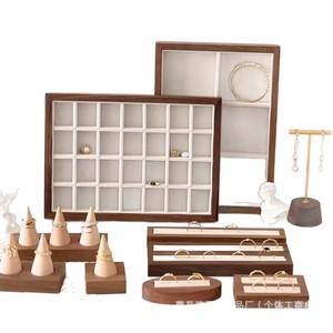Jewelry Display Trays Walnut Wood Velvet Storage <b>Ring</b> <b>Necklace</b> Organizer For Retail Showcase - Product Image 5