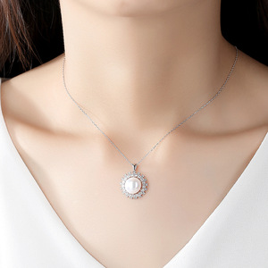 Collier pendentif en argent S925 avec perle d'eau douce pour femme, design rétro, chaîne claviculaire, bijoux de cou, vente en gros d'usine - Product Image 2