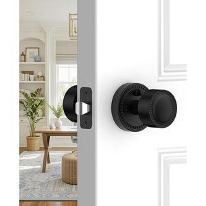 Calzibeno - Manijas de Puerta Negras Mate, de Aleación de Zinc, Redondas, Vintage, con Cerradura, para Interiores, Ambidiestras, Fácil Instalación - Product Image 2