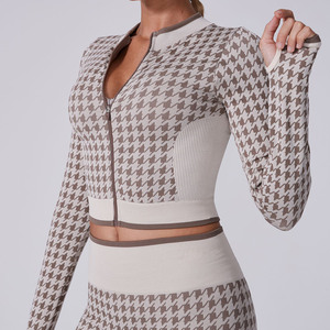 Nueva chaqueta de gimnasio de pata de gallo de cintura alta para mujer, camisetas deportivas, chaqueta acanalada sin costuras transpirable y ligera - Product Image 4