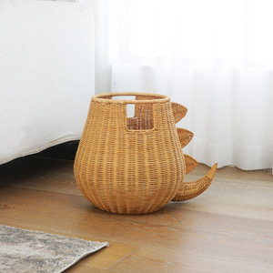 Handmade Rattan Dinosaur Shape Laundry <b>Basket</b> Honey Color Standing Type Eco Friendly Storage <b>Basket</b> For Toys And Miscellaneous - Product Image 1