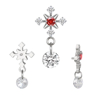 Perhiasan Tindik Anting Labret Titanium ASTM F136 CZ Berulir Internal, Cincin Hidung, Perhiasan Tubuh