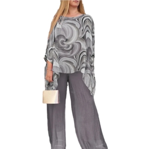 ชุดเซ็ตสองชิ้นผ้าชีฟองหลากสีสันสำหรับฤดูร้อน ดีไซน์ลำลอง คอกลม พิมพ์ลาย แฟชั่น - Product Image 6