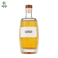 Bouteille en verre de 500 ml au design moderne, prix d'usine, forme baril haute transparence pour Vodka, Whisky, Tequila, Gin, Rhum