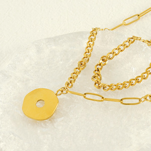 ZOGXIN <b>Gold</b> Plated Titanium Steel Double Layer Necklace With <b>Disc</b> Pendant For Women Fashion Jewelry - Product Image 3